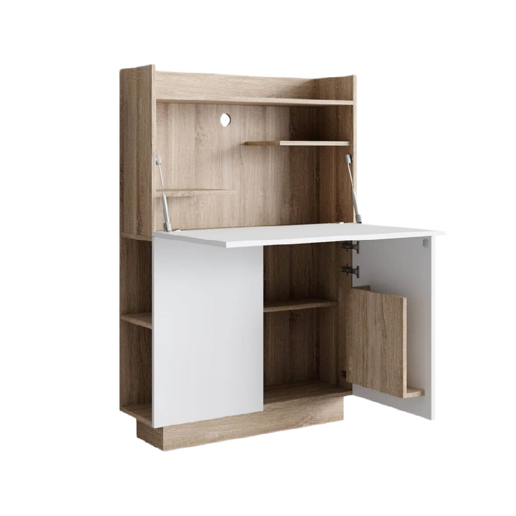Wall-mounted desk with storage for home office in engineered wood - 120 x 60 x 150